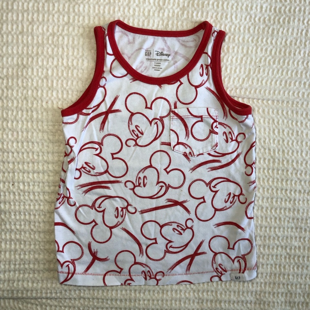GAP White Tank Top with Red Mickey Outline Print - Kids Size 4 years